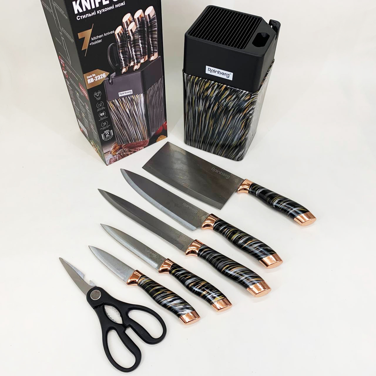 Набор ножей из нержавеющей стали с основанием Rainberg RB-2326 Black