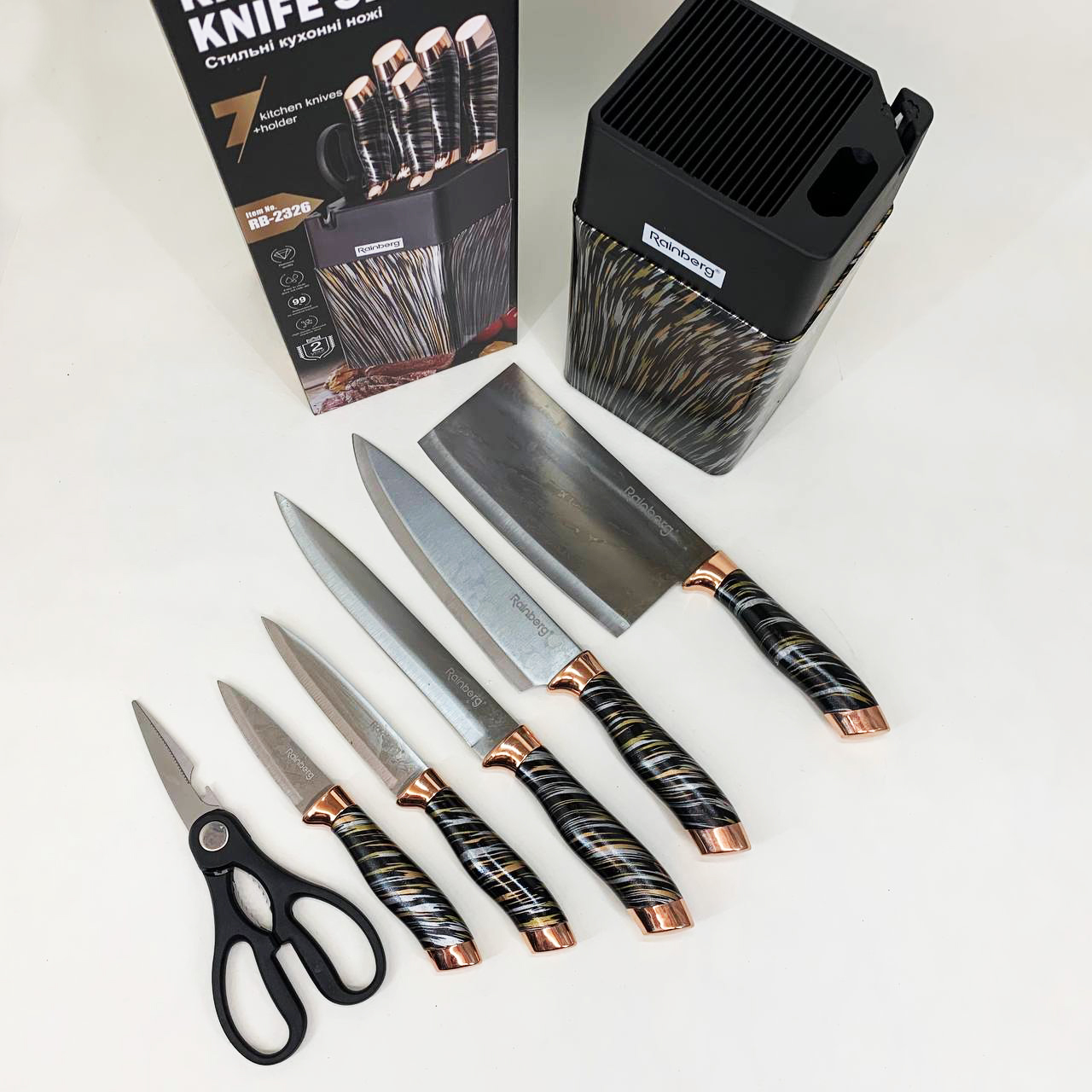 Набор ножей из нержавеющей стали с основанием Rainberg RB-2326 Black