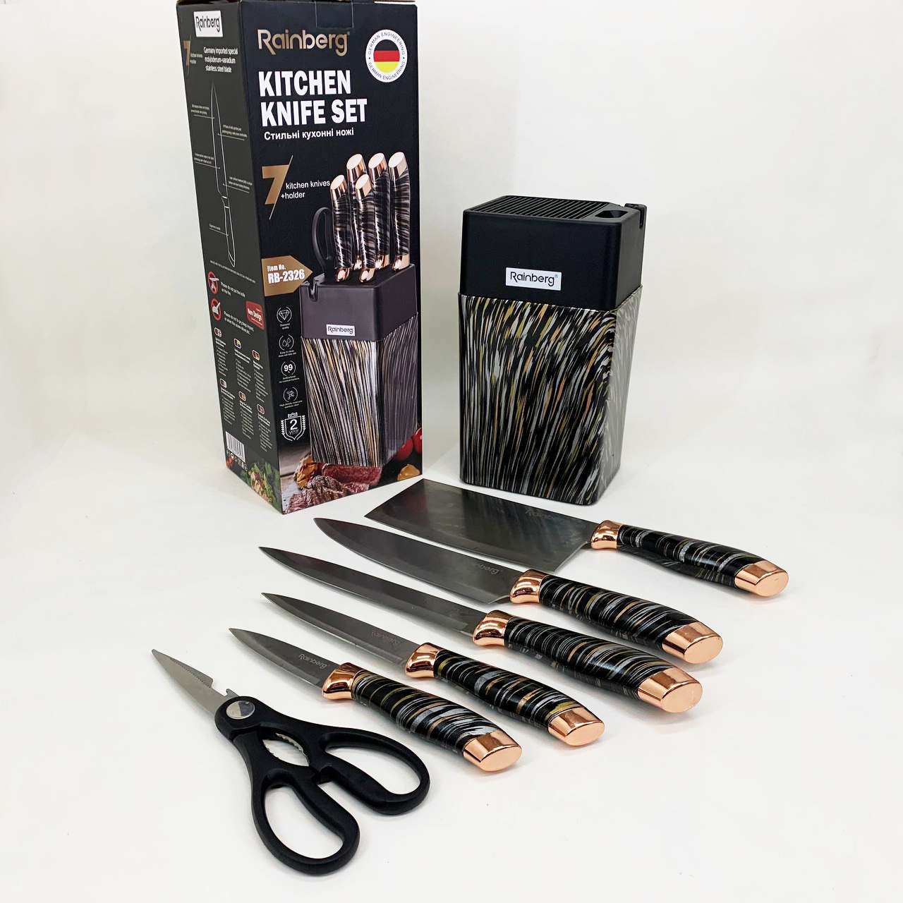 Набор ножей из нержавеющей стали с основанием Rainberg RB-2326 Black