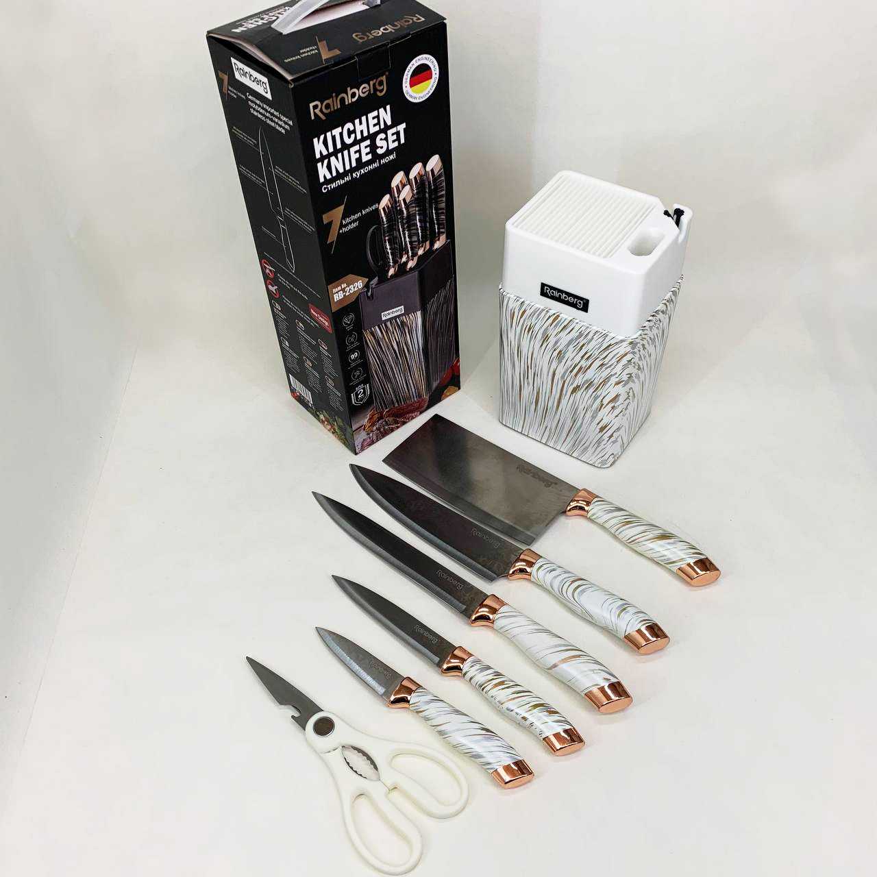 Набор ножей из нержавеющей стали с основанием Rainberg RB-2326 White