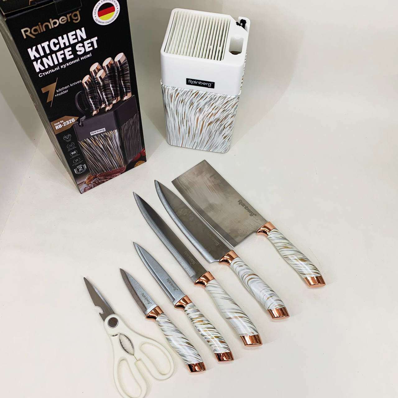 Набор ножей из нержавеющей стали с основанием Rainberg RB-2326 White