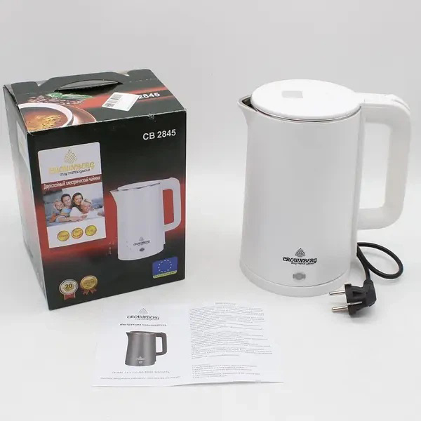 Электрочайник Crownberg CB-2845 дисковый 1.8л 1800Вт White