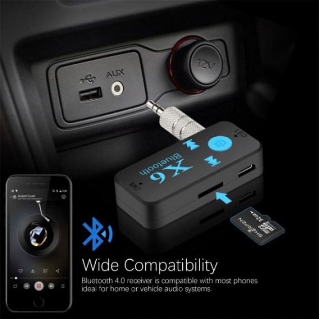 Беспроводной адаптер Bluetooth приемник аудио ресивер BT-X6, Фм модулятор блютуз в машину