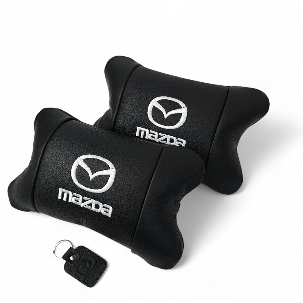 Набор кожаных подушек Mazda с вышивкой логотипа + подарок – кожаный брелок