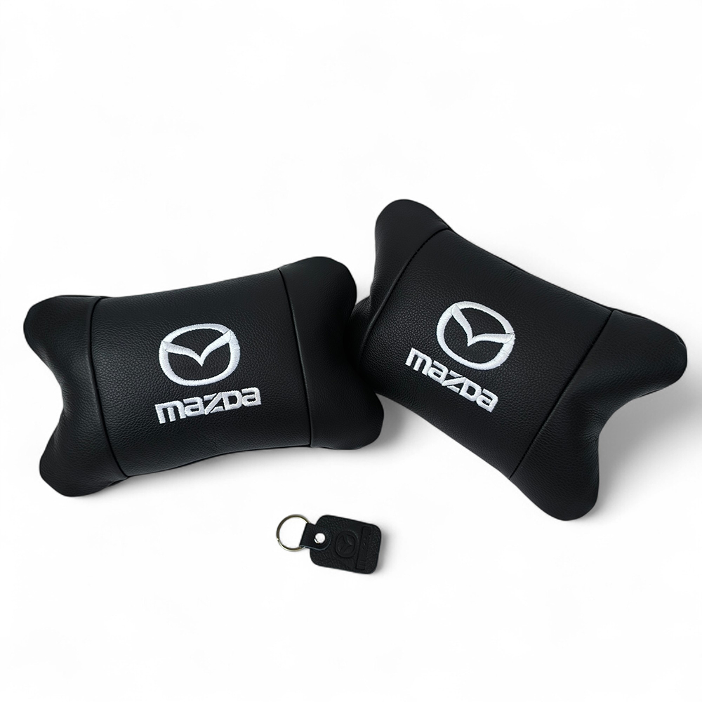 Набор кожаных подушек Mazda с вышивкой логотипа + подарок – кожаный брелок