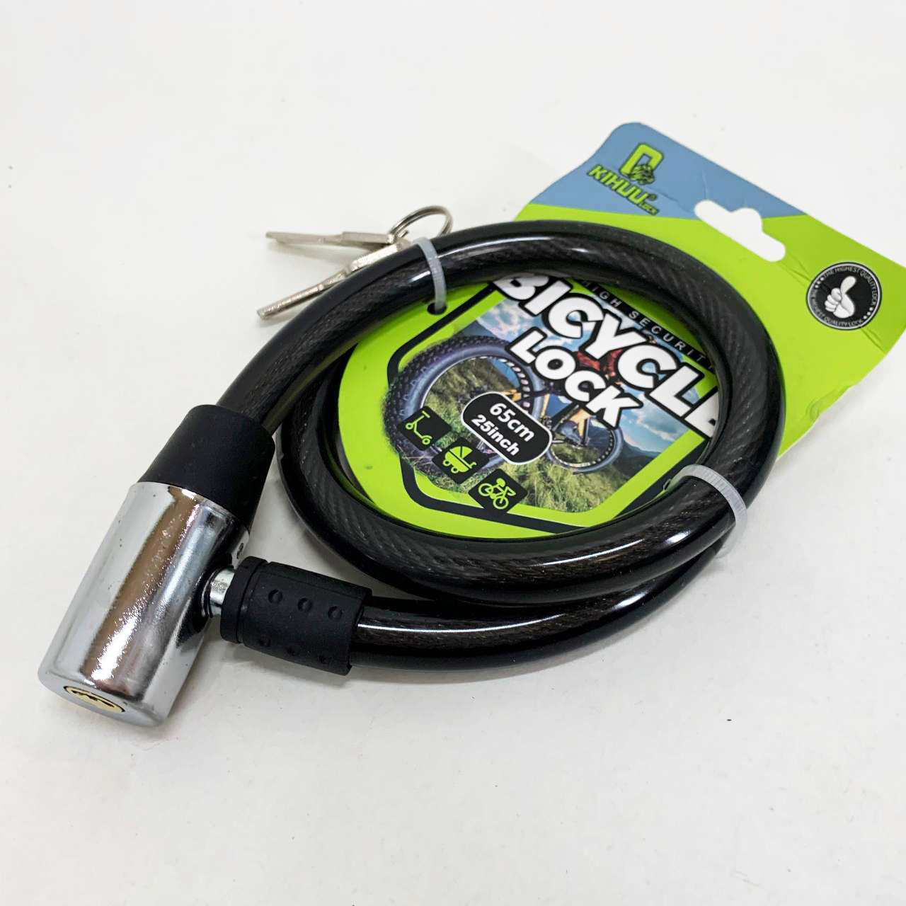 Замок велосипедный KIHUU LOCK 185, 15*65 тросовый, 2 ключа. Цвет: черный