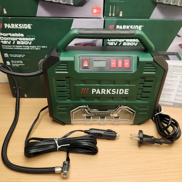 Автомобильный компрессор 12/220в Parkside PMK 150 A1 компрессор для подкачки колёс