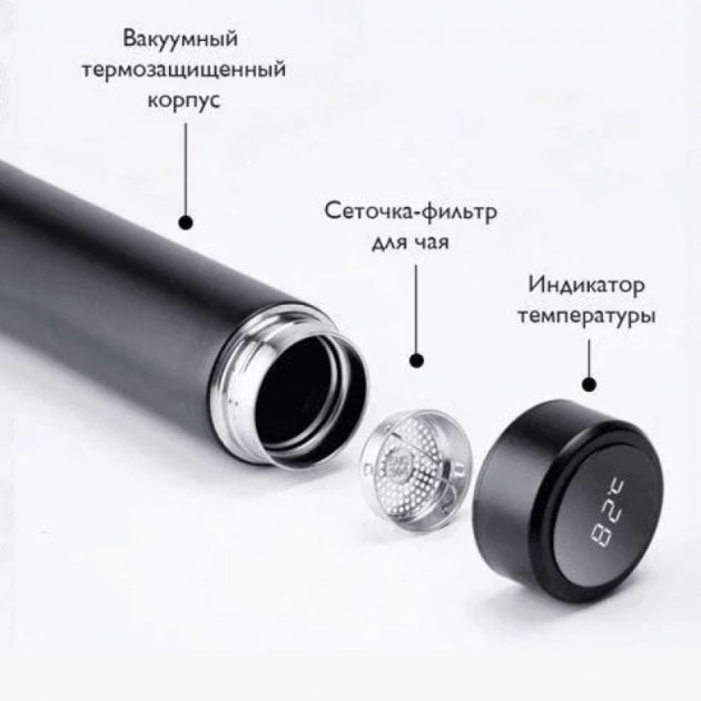 Термос с индикатором температуры 0.5 л, Умный термос с металлическим корпусом, Умный термос с экраном