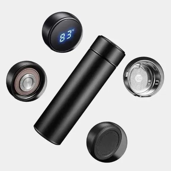 Термос с индикатором температуры 0.5 л, Умный термос с металлическим корпусом, Умный термос с экраном