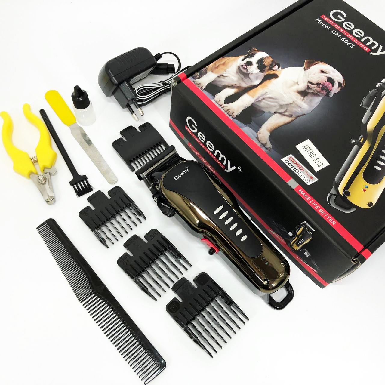 Машинка для стрижки животных Gemei GM 6063 + 4 насадки груминга