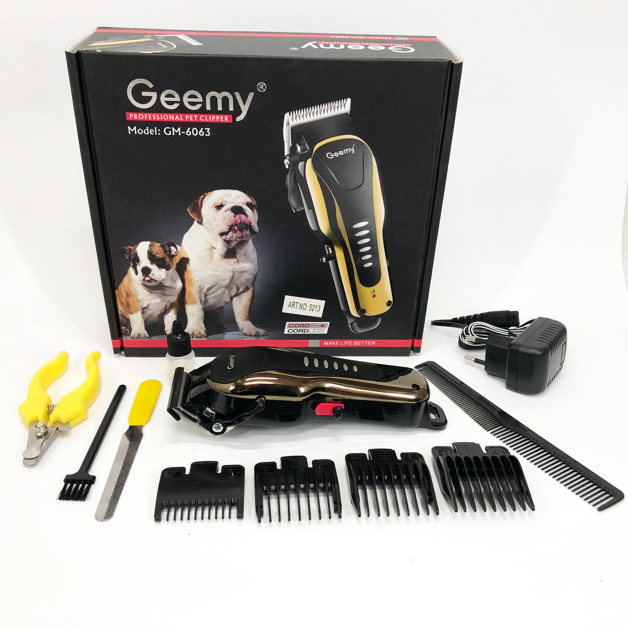 Машинка для стрижки животных Gemei GM 6063 + 4 насадки груминга