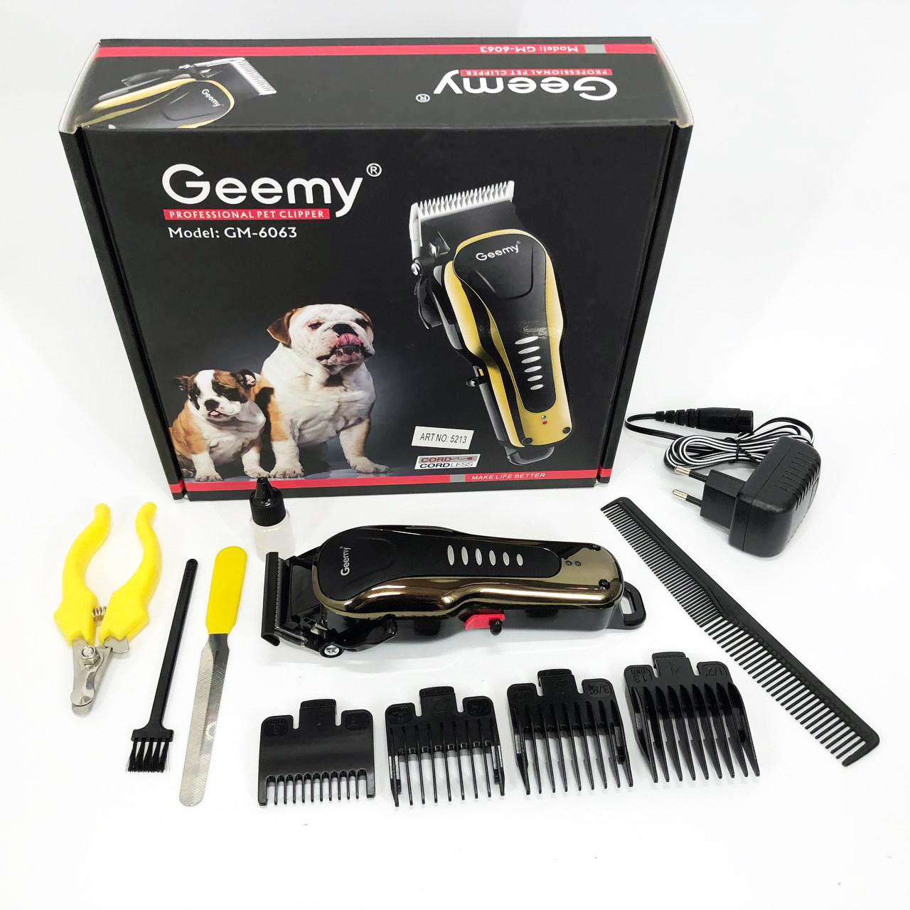 Машинка для стрижки животных Gemei GM 6063 + 4 насадки груминга