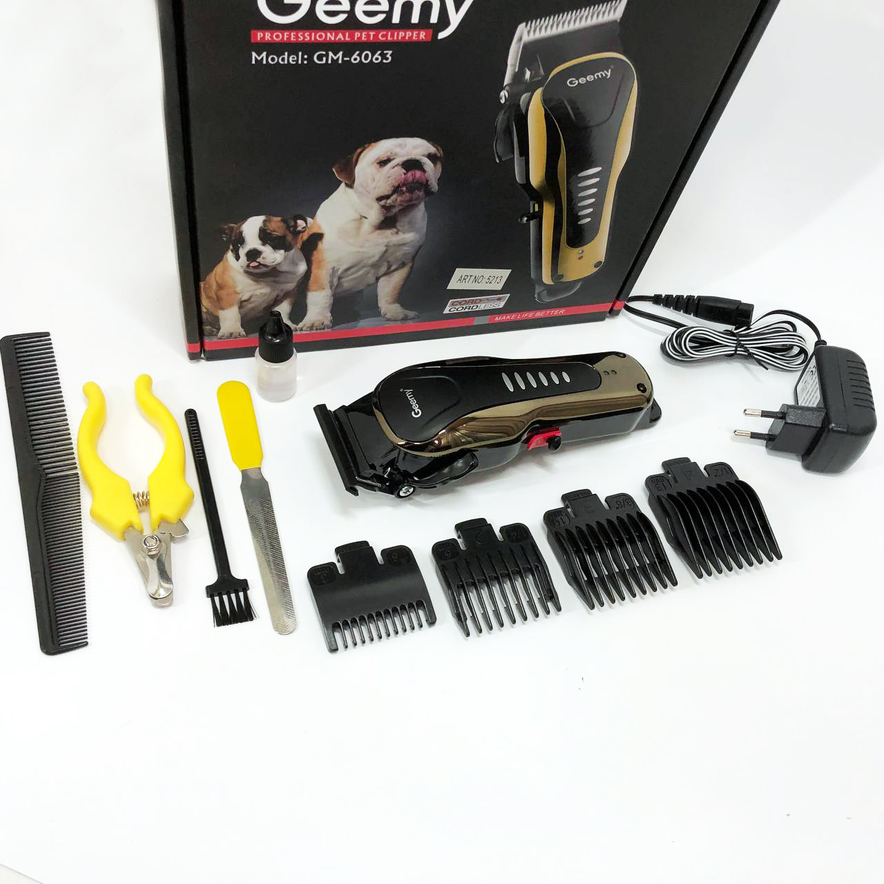 Машинка для стрижки животных Gemei GM 6063 + 4 насадки груминга