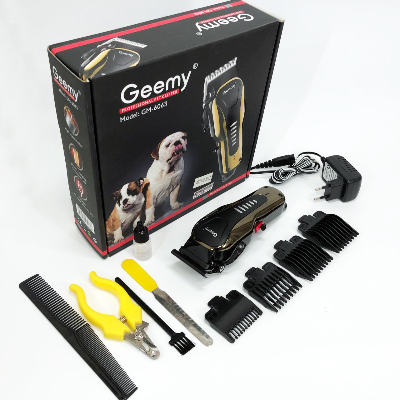Машинка для стрижки животных Gemei GM 6063 + 4 насадки груминга