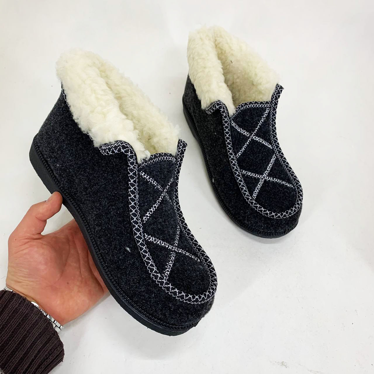 Ботинки женские меховые утепленные 38р 24см, Валенки шитые, Домашние тапочки для женщин