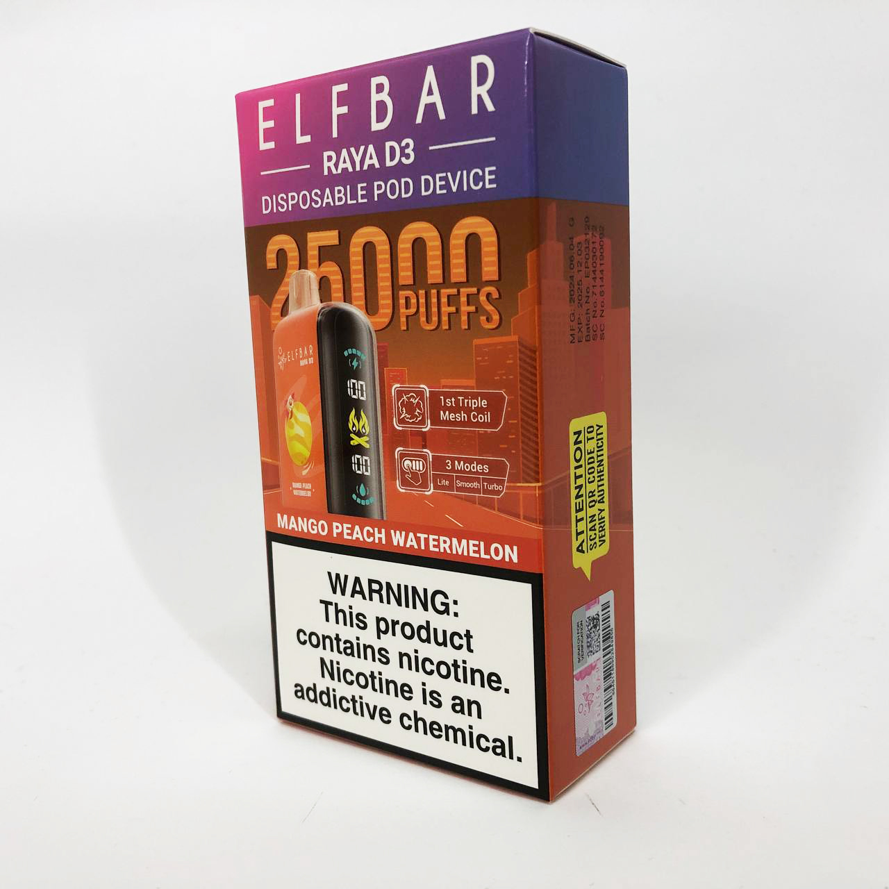 Elf Bar Raya D3 25000. Манго Персик Арбуз (Mango Peach Watermelon)