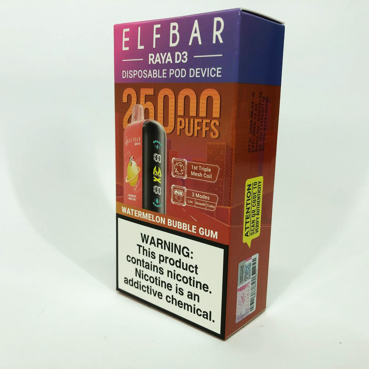 Elf Bar Raya D3 25000. Арбузная жвачка (Watermelon Bubble Gum)