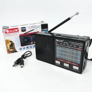 Радио GOLON RX-8866 цифровой портативный радиоприемник с фонариком функцией PowerBank. Цвет: черный
