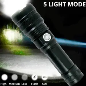 Ручной аккумуляторный светодиодный фонарь Police X-Balog BL-1827-P90 переносной с USB зарядкой оптическим зумом и металлическим корпусом + ремешок на руку