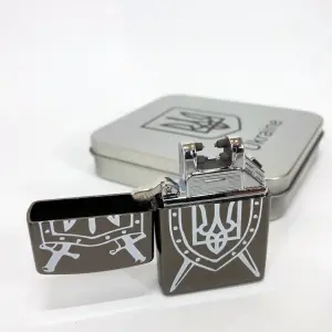 Дуговая электроимпульсная USB зажигалка Украина металлическая коробка HL-446. Цвет: черный