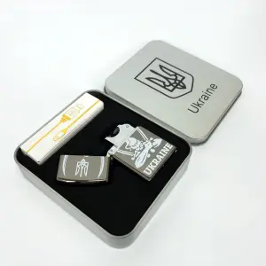 Дуговая электроимпульсная USB зажигалка Украина (металлическая коробка) HL-449. Цвет: черный
