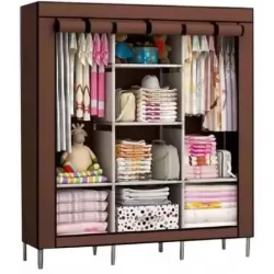 Шкаф тканевый 3 секции складной с каркасом STORAGE WARDROBE 175 х 130 х 45 см. Цвет: коричневый