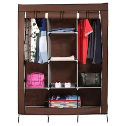 Шкаф тканевый 3 секции складной с каркасом STORAGE WARDROBE 175 х 130 х 45 см. Цвет: коричневый