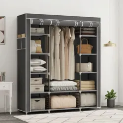 Шкаф тканевый 3 секции складной с каркасом STORAGE WARDROBE 175 х 130 х 45 см. Цвет: серый