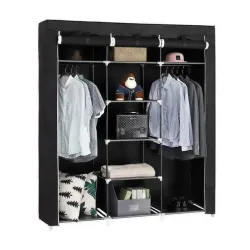 Шкаф тканевый 3 секции складной с каркасом STORAGE WARDROBE 175 х 130 х 45 см. Цвет: черный