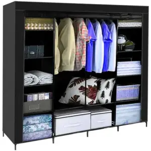 Складной тканевый шкаф для одежды 170*45*170см Storage Rack, универсальный тканевый шкаф для вещей Черный