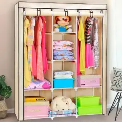 Шкаф тканевый 3 секции складной с каркасом STORAGE WARDROBE 175 х 130 х 45 см. Цвет: бежевый