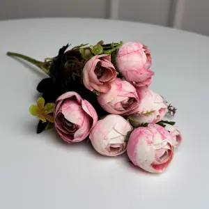 Букет Ранункулюсов искусственный, 30 см, 5 стеблей, 8 цветков/микс (2 букета в уп.). Цвет: розовый