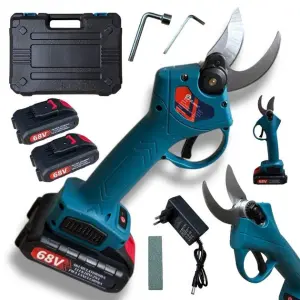 Секатор ручной аккумуляторный садовый 2,5 на 2 АКБ 68v в кейсе Domotec