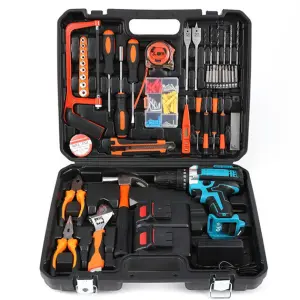 Аккумуляторный шуруповерт с набором инструментов + 2 аккумулятора, ударный шуруповёрт + кейс