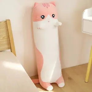 Гигантская мягкая плюшевая игрушка Длинный Кот Батон котейка-подушка 110 см. Цвет: розовый
