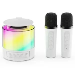 Портативная Bluetooth колонка K19 с подсветкой LED и двумя микрофонами для караоке White