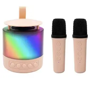 Портативная Bluetooth колонка K19 с подсветкой LED и двумя микрофонами для караоке Pink