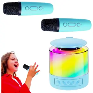 Портативная Bluetooth колонка K19 с подсветкой LED и двумя микрофонами для караоке Blue