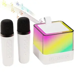Портативная караоке система с двумя микрофонами Bluetooth акустическая колонка для дома вечеринок White