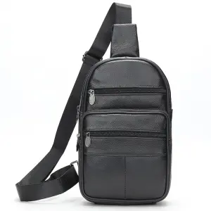 Мужской кожаный слинг через плечо из натуральной итальянской кожи – средний размер, много карманов