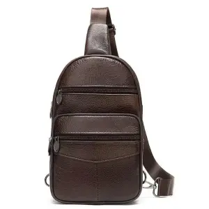 Стильная мужская кожаная сумка слинг среднего размера из качественной итальянской кожи в фирменной упаковке