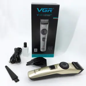 Машинка для стрижки волос беспроводная VGR V-031, триммер для бороды усов 2 насадки, окантовочная машинка