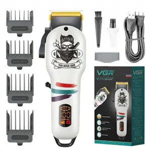 Машинка для стрижки волос и бороды профессиональная VGR V-699 с насадками и LED дисплеем. Цвет: белый