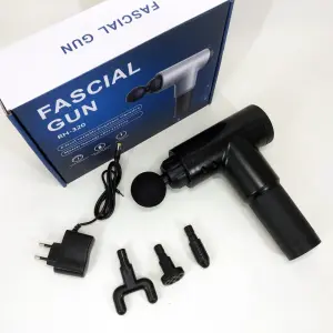 Аккумуляторный массажер Fascial Gun KH-320 портативный ручной ударный мышечный пистолет 4 насадки черный