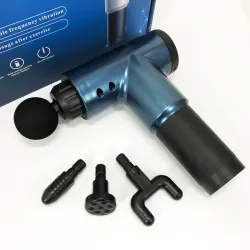 Аккумуляторный массажер Fascial Gun KH-320 портативный ручной ударный мышечный пистолет 4 насадки синий