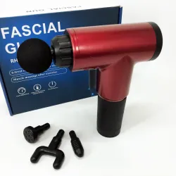 Аккумуляторный массажер Fascial Gun KH-320 портативный ручной ударный мышечный пистолет 4 насадки красный