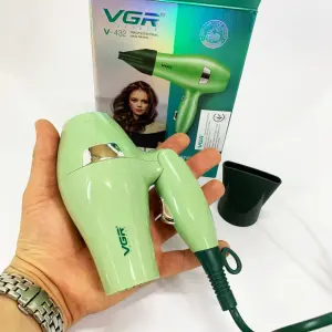 Фен для волос дорожный VGR V-432 GREEN, с концентратором 1000 Вт, ионизация и 2 режима. Цвет: зеленый