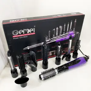 Фен - щетка стайлер Gemei GM-4835 многофункциональный набор с насадками для волос 10 в 1. Цвет: фиолет