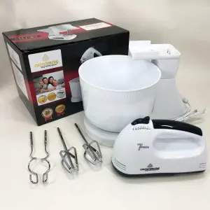 Миксер Crownberg CB-7320 ручной с подставкой и емкостью 2л 300 Вт на 7 скоростей, кухонный тестомес