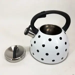Чайник с свистком для газовой плиты Unique UN-5301 2.5 л горошек, чайники для плит. Цвет: белый